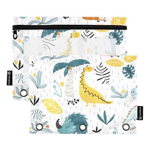 OWFKAY Federmäppchen für 3-Ring-Ordner, Großpackung mit 3 Löchern, Reißverschlussbeutel mit transparentem Fenster, gelbe Dinosaurier-Dino, 2 Stück, Gelbe Dinosaurier-Dino, one sizex2, Kulturbeutel von OWFKAY