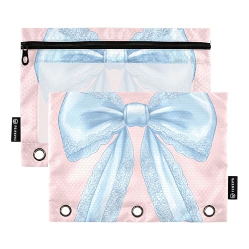 OWFKAY Federmäppchen für 3-Ring-Ordner, Großpackung mit 3 Löchern, Reißverschlussbeutel mit transparentem Fenster, pfirsichfarbene Spitzenschleife 4, Pfirsichfarbene Spitzenschleife4, one sizex2 von OWFKAY