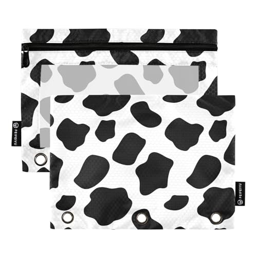 OWFKAY Federmäppchen für 3-Ring-Ordner, Großpackung mit 3 Löchern, Reißverschlussbeutel mit transparentem Fenster, schwarz-weiße Kuhstruktur, Schwarz-weiße Kuhstruktur, one sizex2, Kulturbeutel von OWFKAY