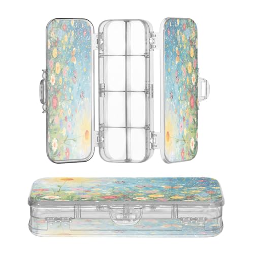 OWFKAY Federmäppchen mit Blumen-Sommer-Szene mit Schmetterlingen, Kunststoff, transparent, Stiftebox, Organizer, Buntstifte, Aufbewahrungsbox, doppellagiger Stifthalter für die Schule OWFKAY Federmäppchen mit Blumen-Sommer-Szene mit Schmetterlingen, Kunststoff, transparent, Stiftebox, Organizer, Buntstifte, Aufbewahrungsbox, doppellagiger Stifthalter für die Schule von OWFKAY