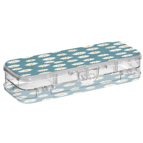 OWFKAY Federmäppchen mit Gänseblümchen, Kunststoff, transparent, Stiftebox, Organizer, Buntstifte, Aufbewahrungsbox, doppellagiger Stifthalter für die Schule von OWFKAY
