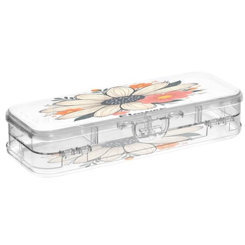 OWFKAY Federmäppchen mit Gänseblümchen-Motiv, Kunststoff, transparent, Organizer für Buntstifte, Aufbewahrungsbox, doppellagiger Stifthalter für die Schule von OWFKAY