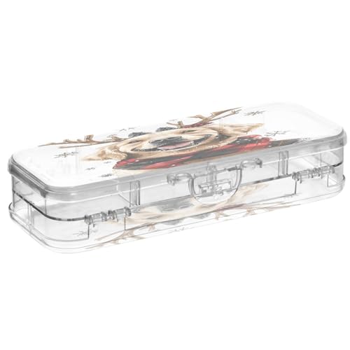 OWFKAY Federmäppchen mit Hunde-Schal, Kunststoff, transparent, Stiftebox, Organizer, Buntstifte, Aufbewahrungsbox, doppellagiger Stifthalter für die Schule von OWFKAY