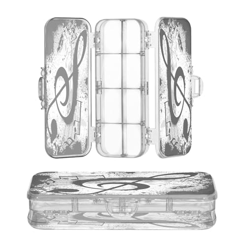 OWFKAY Federmäppchen mit Musiknoten, schwarz, abstrakt, Kunststoff, transparent, Stiftebox, Organizer, Buntstifte, Aufbewahrungsbox, doppellagiger Stifthalter für die Schule von OWFKAY