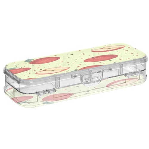 OWFKAY Federmäppchen mit Punkten und Apfel-Kunststoff, transparent, Stiftebox, Organizer, Buntstifte, Aufbewahrungsbox, doppellagiger Stifthalter für die Schule von OWFKAY