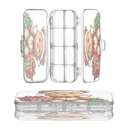 OWFKAY Federmäppchen mit Weihnachts-Teddybär, Kunststoff, transparent, Stiftebox, Organizer, Buntstifte, Aufbewahrungsbox, doppellagiger Stifthalter für die Schule von OWFKAY