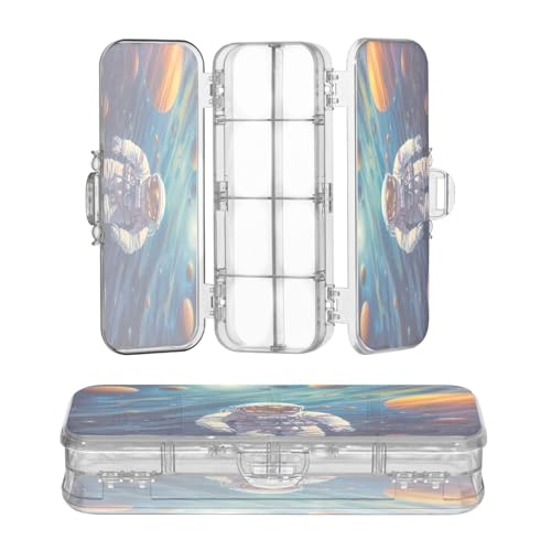 OWFKAY Federmäppchen mit Zubehör, Astronaut im Weltraum, Kunststoff, transparent, Stiftebox, Organizer, Buntstifte, Aufbewahrungsbox, doppellagiger Stifthalter für die Schule OWFKAY Federmäppchen mit Zubehör, Astronaut im Weltraum, Kunststoff, transparent, Stiftebox, Organizer, Buntstifte, Aufbewahrungsbox, doppellagiger Stifthalter für die Schule von OWFKAY