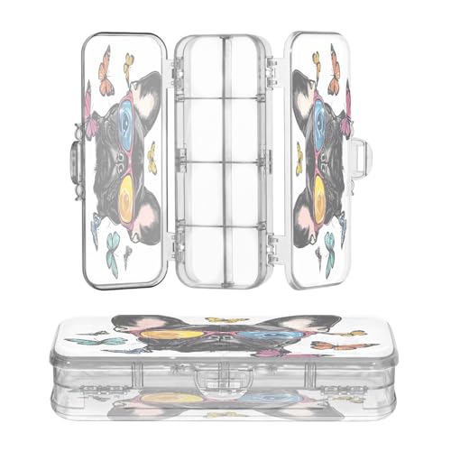 OWFKAY Federmäppchen mit Zubehör, Bulldogge, Schmetterlinge, Kunststoff, transparent, Stiftebox, Organizer, Buntstifte, Aufbewahrungsbox, doppellagiger Stifthalter für die Schule von OWFKAY