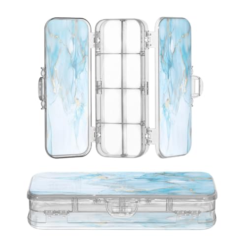 OWFKAY Federmäppchen mit Zubehör, Dreamy Blue Marble Kunststoff Clear Pencil Box Organizer Crayon Aufbewahrungsbox Doppellagiger Stifthalter für Schule von OWFKAY