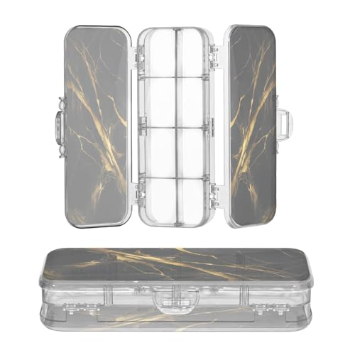 OWFKAY Federmäppchen mit Zubehör, Gold-Linie, schwarzer Marmor, Kunststoff, transparent, Stiftebox, Organizer, Buntstifte, Aufbewahrungsbox, doppellagiger Stifthalter für die Schule von OWFKAY