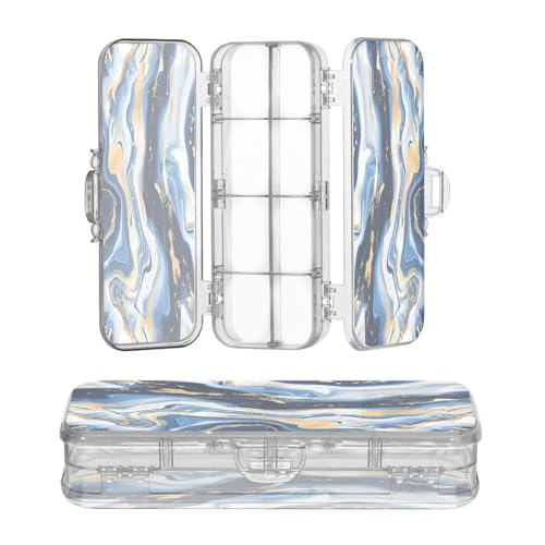 OWFKAY Federmäppchen mit Zubehör, Graffiti-Marmor, Blau, Gold, Kunststoff, transparent, Stiftebox, Organizer, Buntstifte, Aufbewahrungsbox, doppellagiger Stifthalter für die Schule von OWFKAY
