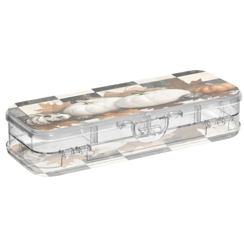 OWFKAY Federmäppchen mit Zubehör, Herbstblätter, Schachbrett, Kunststoff, transparent, Stiftebox, Organizer, Buntstifte, Aufbewahrungsbox, doppellagiger Stifthalter für die Schule von OWFKAY