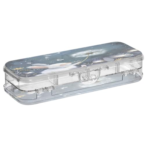 OWFKAY Federmäppchen mit Zubehör, Kaninchen, Löwenzahn, Kunststoff, transparent, Stiftebox, Organizer, Buntstifte, Aufbewahrungsbox, doppellagiger Stifthalter für die Schule von OWFKAY