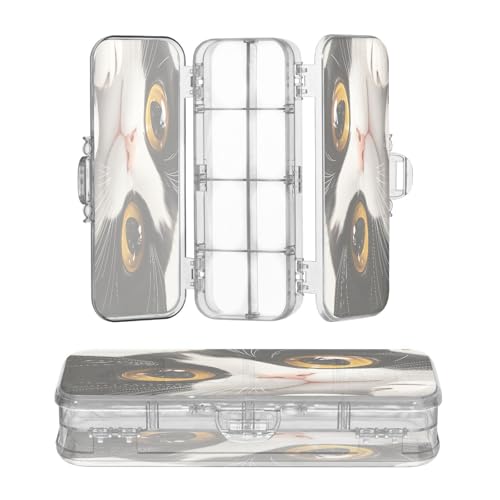 OWFKAY Federmäppchen mit Zubehör, Katze mit braunen Schülern, Kunststoff, transparent, Stiftebox, Organizer, Buntstifte, Aufbewahrungsbox, doppellagiger Stifthalter für die Schule OWFKAY Federmäppchen mit Zubehör, Katze mit braunen Schülern, Kunststoff, transparent, Stiftebox, Organizer, Buntstifte, Aufbewahrungsbox, doppellagiger Stifthalter für die Schule von OWFKAY
