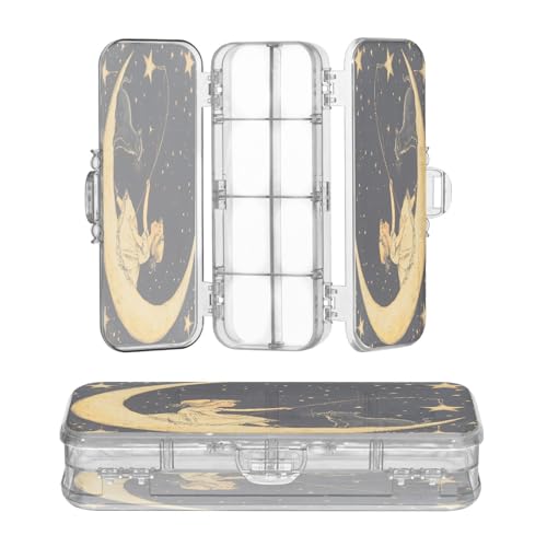 OWFKAY Federmäppchen mit Zubehör, Mond, Mädchen, Katze, Kunststoff, transparent, Stiftebox, Organizer, Buntstifte, Aufbewahrungsbox, doppellagiger Stifthalter für die Schule von OWFKAY