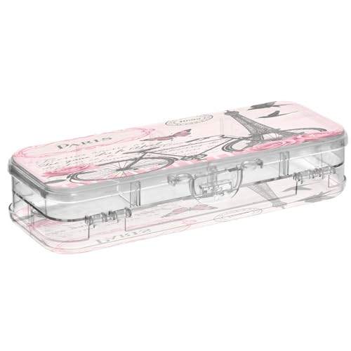 OWFKAY Federmäppchen mit Zubehör, Motiv: Paris Turm, Fahrrad, Kunststoff, transparent, Stiftebox, Organizer, Buntstifte, Aufbewahrungsbox, doppellagiger Stifthalter für die Schule von OWFKAY