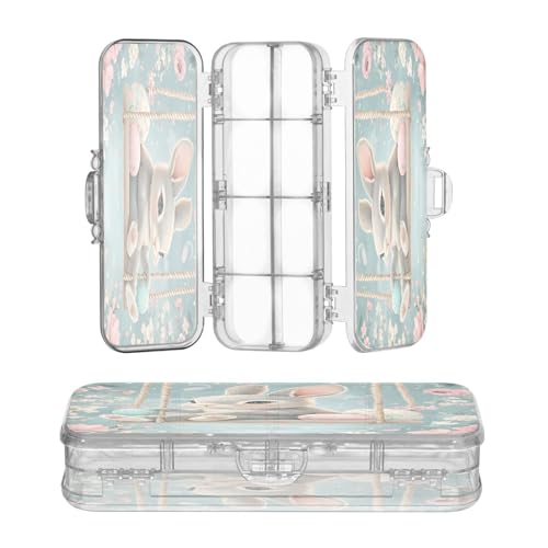 OWFKAY Federmäppchen mit Zubehör, Oster-Schaukel-Hase, Kunststoff, transparent, Stiftebox, Organizer, Buntstifte, Aufbewahrungsbox, doppellagiger Stifthalter für die Schule von OWFKAY
