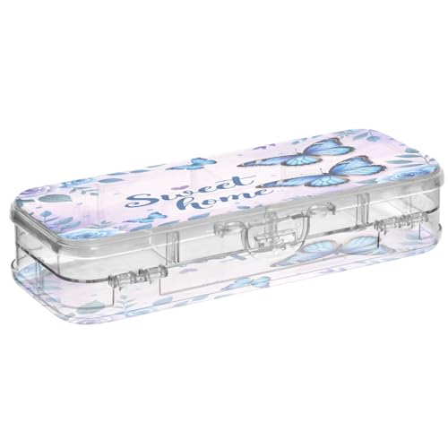 OWFKAY Federmäppchen mit Zubehör, Schmetterling, Blumen, Kunststoff, transparent, Stiftebox, Organizer, Buntstifte, Aufbewahrungsbox, doppellagiger Stifthalter für die Schule von OWFKAY