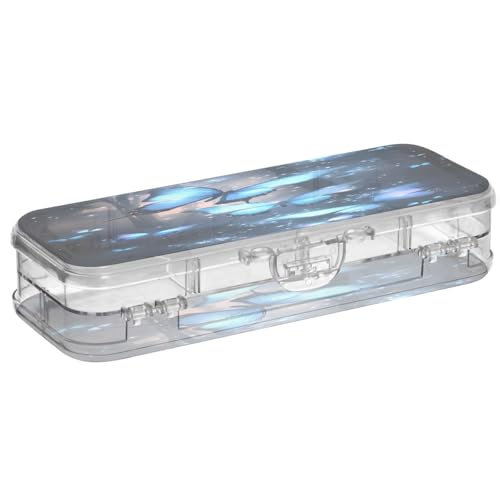 OWFKAY Federmäppchen mit Zubehör, Schmetterlinge, Wald, Kunststoff, transparent, Stiftebox, Organizer, Buntstifte, Aufbewahrungsbox, doppellagiger Stifthalter für die Schule von OWFKAY