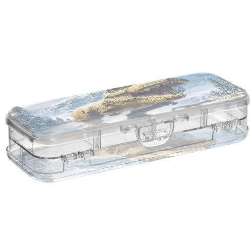 OWFKAY Federmäppchen mit Zubehör, Schneeberg, Dinosaurier, Kunststoff, transparent, Stiftebox, Organizer, Buntstifte, Aufbewahrungsbox, doppellagiger Stifthalter für die Schule von OWFKAY
