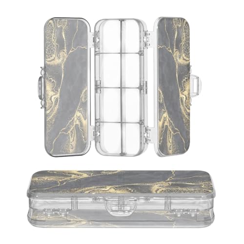 OWFKAY Federmäppchen mit Zubehör, Schwarz / Gold, Marmor-Druck, Kunststoff, transparent, Stiftebox, Organizer, Buntstifte, Aufbewahrungsbox, doppellagiger Stifthalter für die Schule von OWFKAY