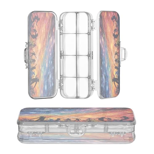 OWFKAY Federmäppchen mit Zubehör, Tanzen in der Sternennacht, Kunststoff, transparent, Stiftebox, Organizer, Buntstifte, Aufbewahrungsbox, doppellagiger Stifthalter für die Schule von OWFKAY