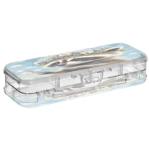 OWFKAY Federmäppchen mit Zubehör, Waschbär, Löwenzahn, Kunststoff, transparent, Stiftebox, Organizer, Buntstifte, Aufbewahrungsbox, doppellagiger Stifthalter für die Schule von OWFKAY