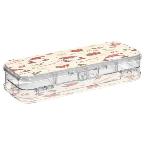 OWFKAY Federmäppchen mit Zubehör, Weihnachts-Stechpalmen-Zwerg, Kunststoff, transparent, Stiftebox, Organizer, Buntstifte, Aufbewahrungsbox, doppellagiger Stifthalter für die Schule von OWFKAY