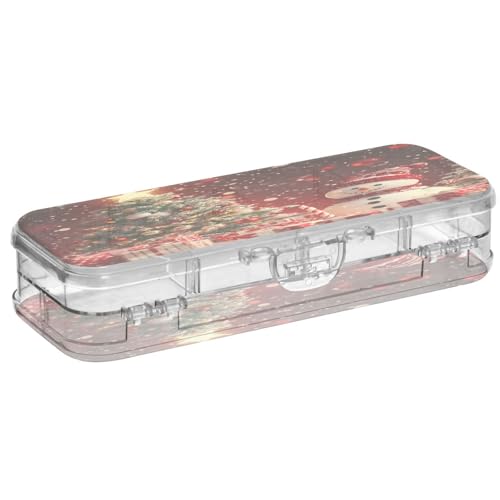 OWFKAY Federmäppchen mit Zubehör, Weihnachtsbaum, Schneemann, Kunststoff, transparent, Stiftebox, Organizer, Buntstifte, Aufbewahrungsbox, doppellagiger Stifthalter für die Schule von OWFKAY