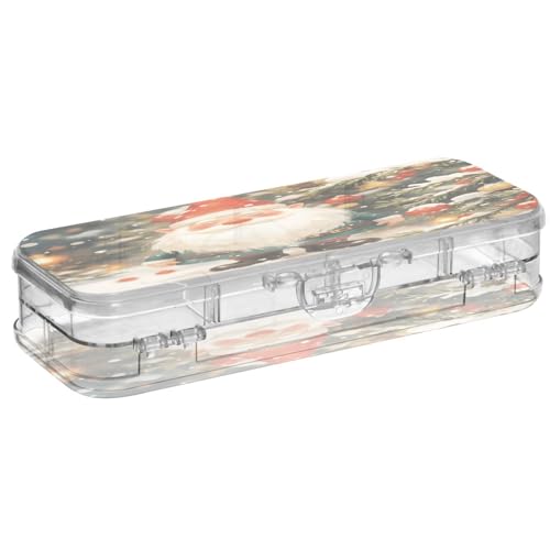OWFKAY Federmäppchen mit Zubehör, Zwerg, Weihnachten, Kunststoff, transparent, Stiftebox, Organizer, Buntstifte, Aufbewahrungsbox, doppellagiger Stifthalter für die Schule von OWFKAY