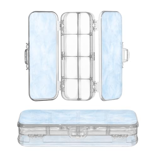 OWFKAY Federmäppchen mit Zubehör, blaues Marmormuster, Kunststoff, transparent, Stiftebox, Organizer, Buntstifte, Aufbewahrungsbox, doppellagiger Stifthalter für die Schule von OWFKAY