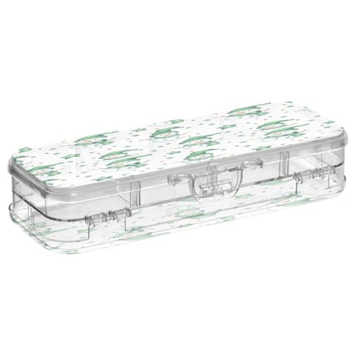 OWFKAY Federmäppchen mit Zubehör, grüner Schneemann, Kunststoff, transparent, Stiftebox, Organizer, Buntstifte, Aufbewahrungsbox, doppellagiger Stifthalter für die Schule von OWFKAY