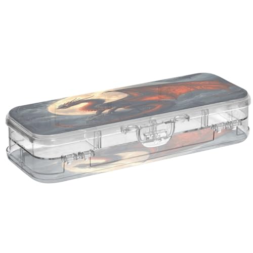 OWFKAY Federmäppchen mit Zubehör, roter Drache, Kunststoff, transparent, Stiftebox, Organizer, Buntstifte, Aufbewahrungsbox, doppellagiger Stifthalter für die Schule von OWFKAY