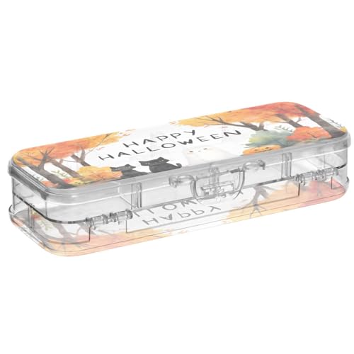 OWFKAY Federmäppchen mit Zubehör, schwarze Katze, Kunststoff, transparent, Stiftebox, Organizer, Buntstifte, Aufbewahrungsbox, doppellagiger Stifthalter für die Schule von OWFKAY