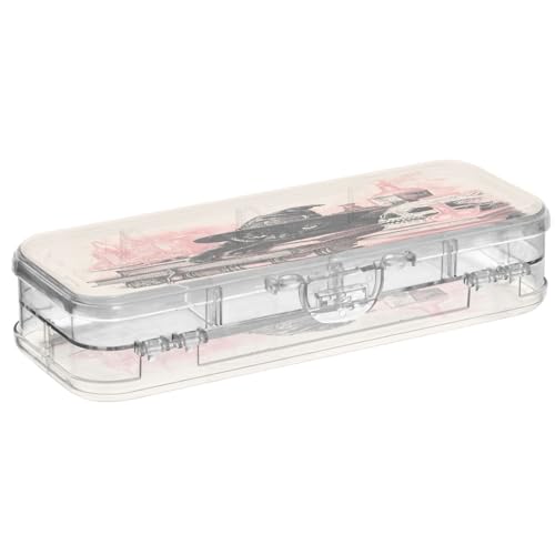 OWFKAY Federmäppchen mit Zubehör, schwarzes magisches Buch, Kunststoff, transparent, Stiftebox, Organizer, Buntstifte, Aufbewahrungsbox, doppellagiger Stifthalter für die Schule von OWFKAY