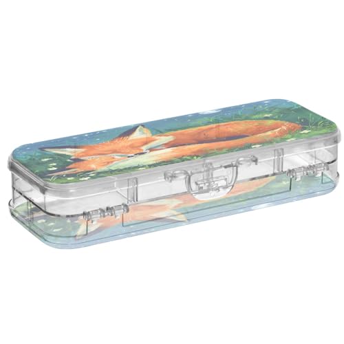OWFKAY Federmäppchen mit Zubehör, zwei Füchse, Kunststoff, transparent, Stiftebox, Organizer, Buntstifte, Aufbewahrungsbox, doppellagiger Stifthalter für die Schule von OWFKAY