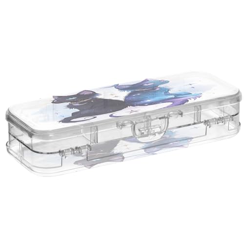 OWFKAY Federmäppchen mit Zubehör, zwei verträumte Katzen, Kunststoff, transparent, Stiftebox, Organizer, Buntstifte, Aufbewahrungsbox, doppellagiger Stifthalter für die Schule von OWFKAY
