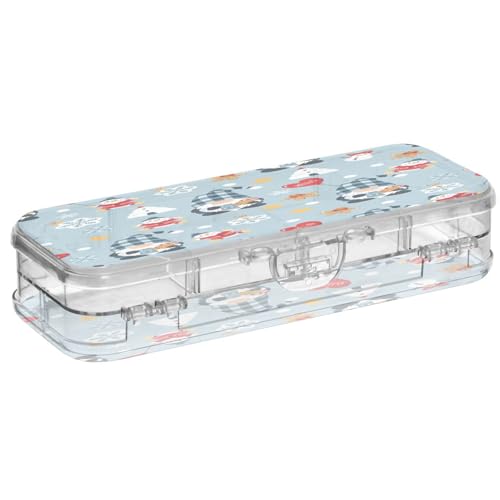 OWFKAY Federmäppchen mit blauem Zwergenmuster, Kunststoff, transparent, Stiftebox, Organizer, Buntstifte, Aufbewahrungsbox, doppellagiger Stifthalter für die Schule von OWFKAY