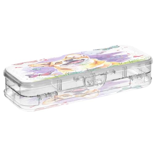 OWFKAY Federmäppchen mit buntem Hund, Kunststoff, transparent, Stiftebox, Organizer, Buntstifte, Aufbewahrungsbox, doppellagiger Stifthalter für die Schule von OWFKAY