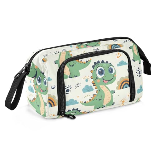 OWFKAY Federmäppchen mit großem Fassungsvermögen, für Schule, Uni, Büro, Organizer für Teenager, Mädchen, Erwachsene, Studenten, grünes Dinosaurier-Regenbogen-Muster, Grünes von OWFKAY