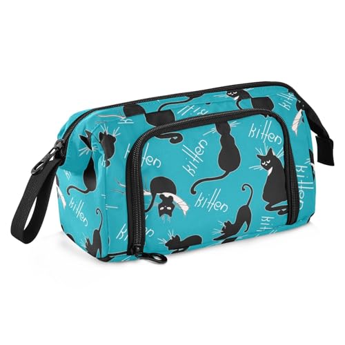 OWFKAY Federmäppchen mit großem Fassungsvermögen, für Schule, Uni, Büro, Organizer für Teenager, Mädchen, Erwachsene, Studenten, schwarze Katze auf Blau, Schwarze Katze auf Blau, Einheitsgröße OWFKAY Federmäppchen mit großem Fassungsvermögen, für Schule, Uni, Büro, Organizer für Teenager, Mädchen, Erwachsene, Studenten, schwarze Katze auf Blau, Schwarze Katze auf Blau, Einheitsgröße von OWFKAY