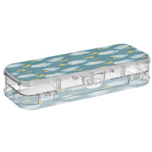 OWFKAY Federmäppchen mit weißen Linien, Blume, Kunststoff, transparent, Stiftebox, Organizer, Buntstifte, Aufbewahrungsbox, doppellagiger Stifthalter für die Schule von OWFKAY