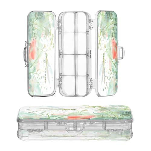 OWFKAY Kleines Federmäppchen mit Zubehör, Aquarell, Libellen, Kunststoff, transparent, Stiftebox, Organizer, Buntstifte, Aufbewahrungsbox, doppellagiger Stifthalter für die Schule von OWFKAY