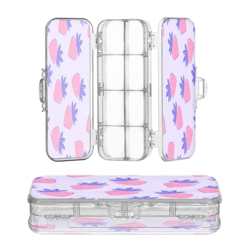 OWFKAY Kleines Federmäppchen mit Zubehör, Erdbeer-violetter Hintergrund, Kunststoff, transparent, Stiftebox, Organizer, Buntstifte, Aufbewahrungsbox, doppellagiger Stifthalter für die Schule von OWFKAY