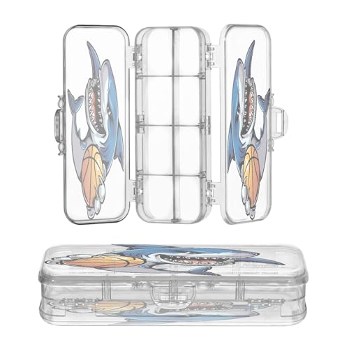 OWFKAY Kleines Federmäppchen mit Zubehör, Hai, Basketball, Kunststoff, transparent, Stiftebox, Organizer, Buntstifte, Aufbewahrungsbox, doppellagiger Stifthalter für die Schule OWFKAY Kleines Federmäppchen mit Zubehör, Hai, Basketball, Kunststoff, transparent, Stiftebox, Organizer, Buntstifte, Aufbewahrungsbox, doppellagiger Stifthalter für die Schule von OWFKAY