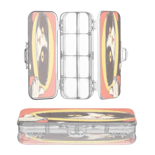 OWFKAY Kleines Federmäppchen mit Zubehör, Katze im Rennwagen, Kunststoff, transparent, Stiftebox, Organizer, Buntstifte, Aufbewahrungsbox, doppellagiger Stifthalter für die Schule von OWFKAY