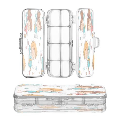 OWFKAY Kleines Federmäppchen mit Zubehör, Kinder-Flugzeug, Sternmuster, Kunststoff, transparent, Stiftebox, Organizer, Buntstifte, Aufbewahrungsbox, doppellagiger Stifthalter für die Schule von OWFKAY