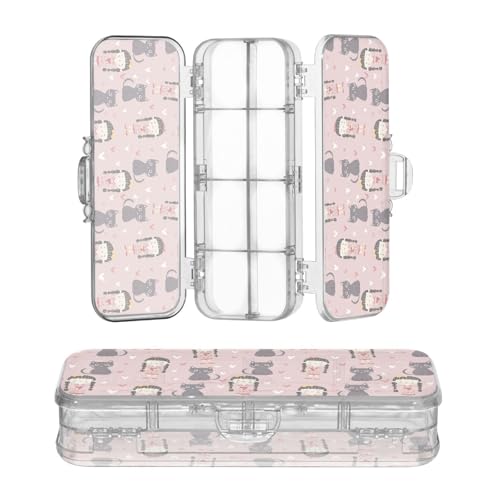 OWFKAY Kleines Federmäppchen mit Zubehör, Mädchen, Katze, Kunststoff, transparent, Stiftebox, Organizer, Buntstifte, Aufbewahrungsbox, doppellagiger Stifthalter für die Schule von OWFKAY