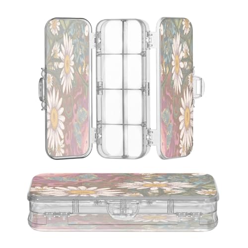 OWFKAY Kleines Federmäppchen mit Zubehör, Schmetterling, Gänseblümchen, Kunststoff, transparent, Stiftebox, Organizer, Buntstifte, Aufbewahrungsbox, doppellagiger Stifthalter für die Schule von OWFKAY