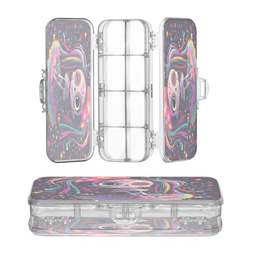 OWFKAY Kleines Federmäppchen mit Zubehör, Skelett, Mädchen, Kunststoff, transparent, Stiftebox, Organizer, Buntstifte, Aufbewahrungsbox, doppellagiger Stifthalter für die Schule von OWFKAY